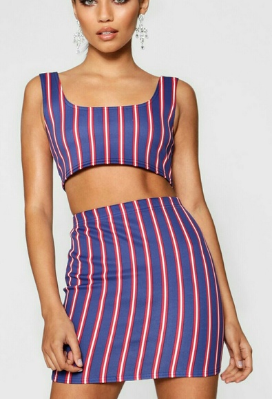 Boohoo Dresses & Skirts - Stripe Set Crop And Mini Skirt Size 4